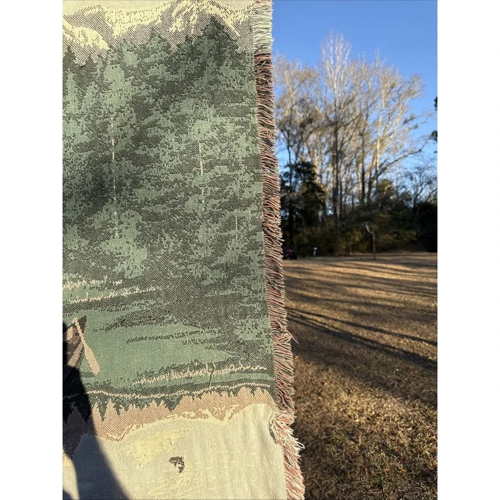 Mountain Lakefront Cabin Throw Blanket Thick Vintage 44x68